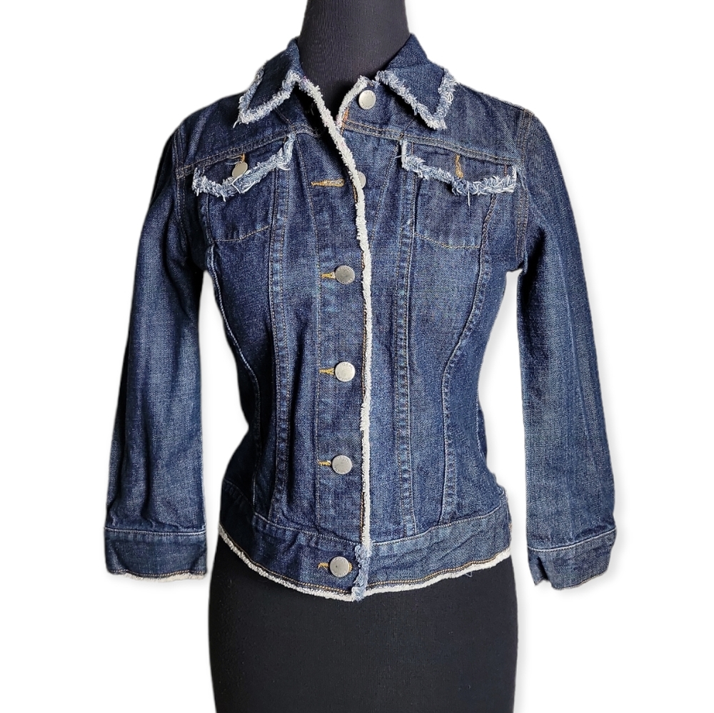 Isaac Mizrahi for Target frayed edge button up blue jeans jacket size small